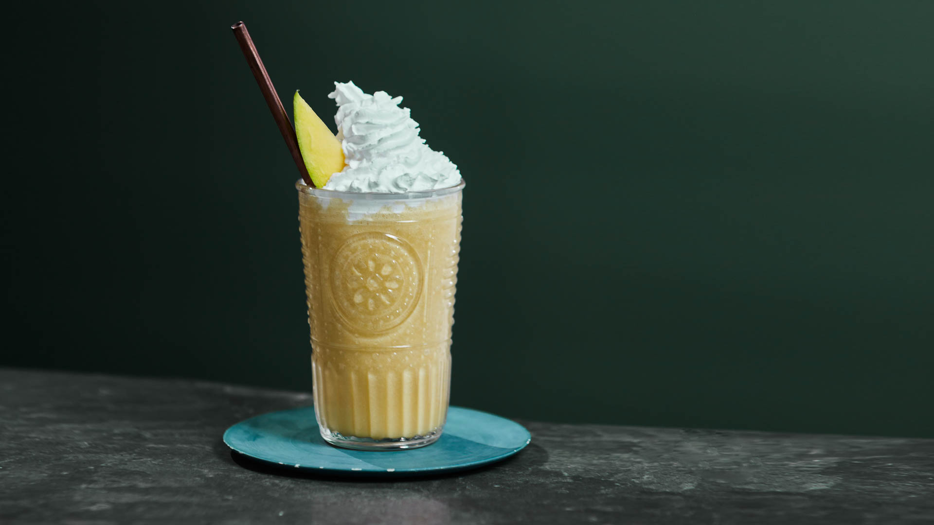 Textured glass of Lagoon on a granite surface