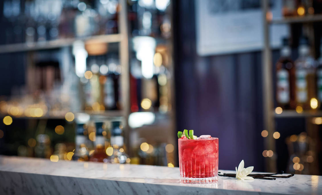 Glass of Hawaii Islay on a bar counter