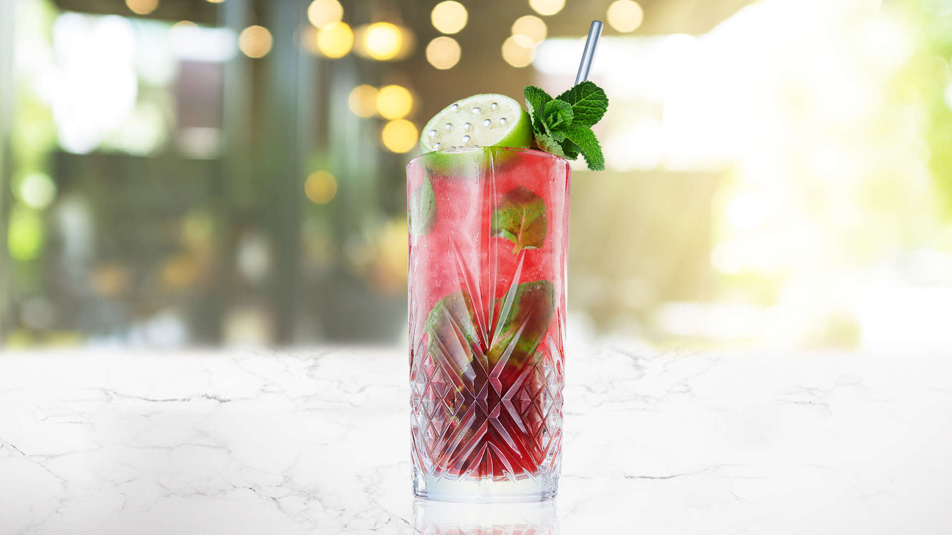 Hibiscus Nojito on a marble table 