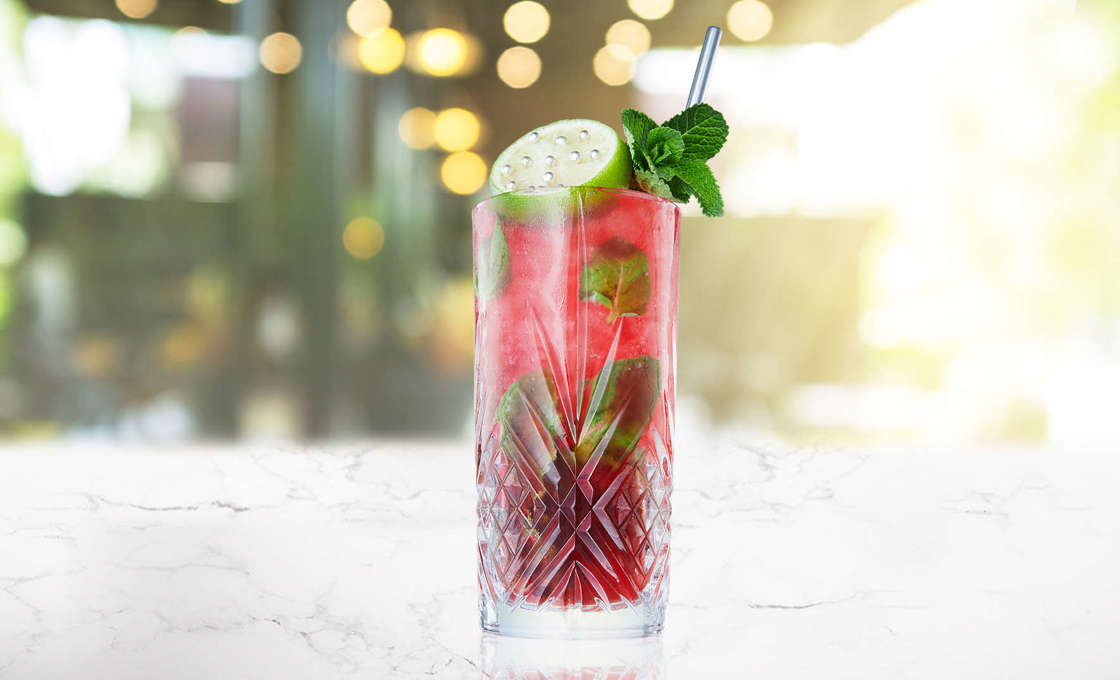Hibiscus Nojito on a marble table 