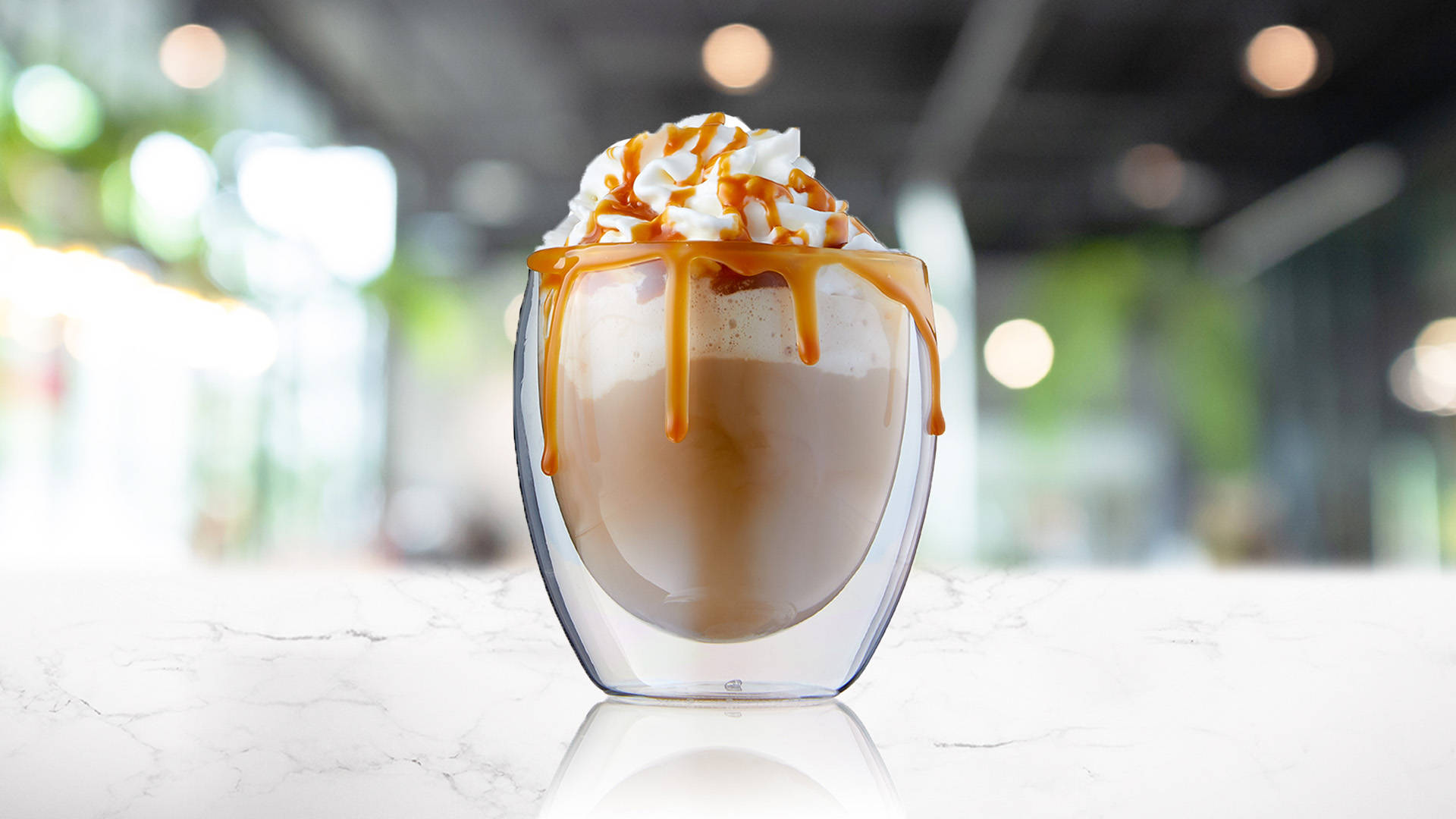 Sea Salt Caramel Latte on a marble surface