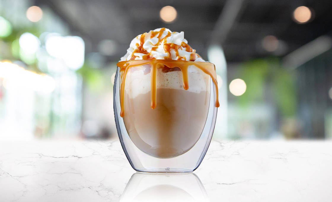 Sea Salt Caramel Latte on a marble surface