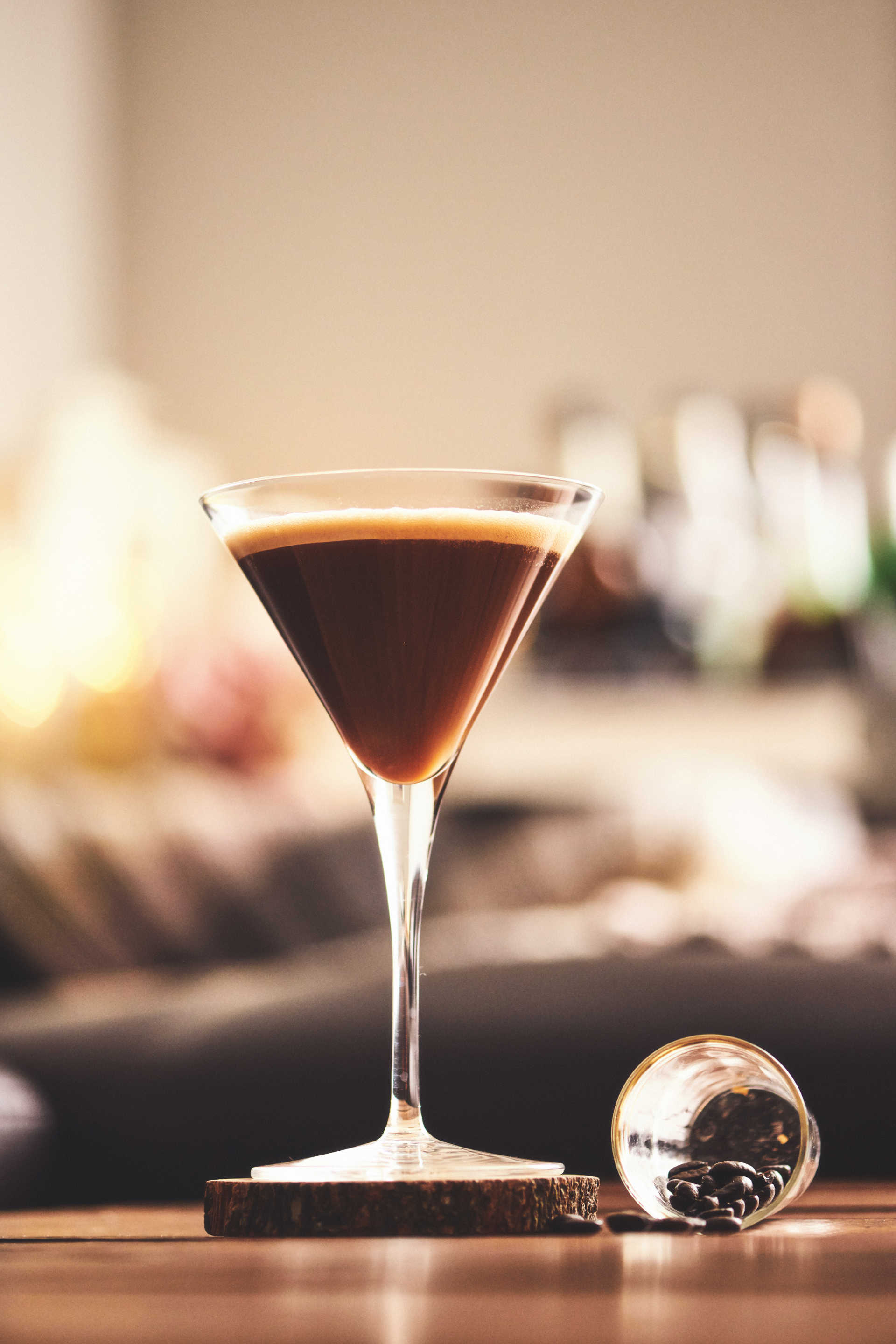 A chilled hazelnut berry martini in a home setting